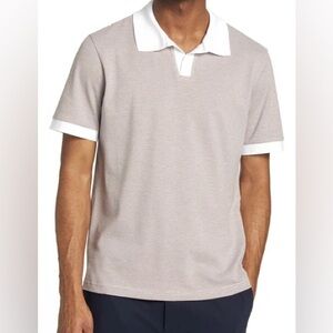 Theory | Malden Stripe Stretch Pima Cotton Polo | Large | Fossil Ivory